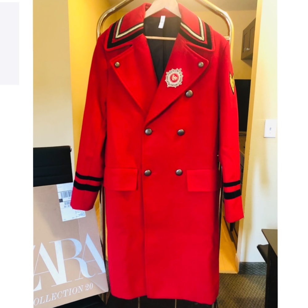 (VERY RARE) ZARA MAN RED MILITARY COAT - LARGE